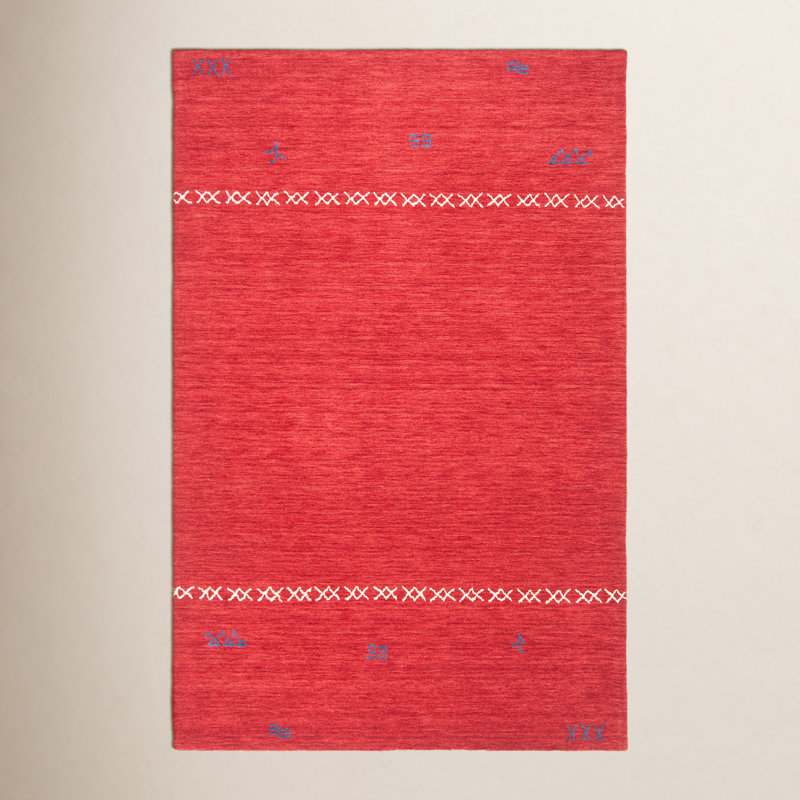 Santiago Handmade Wool Red Rug, Rectangle 5' x 8'