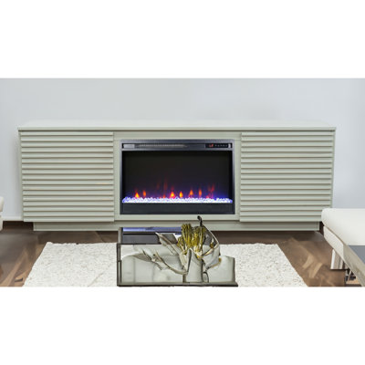Meuble télé 73 po avec insert de foyer chauffant, 2 tablettes 73 po, finition, chauffer jusqu'à 400 pieds carrés