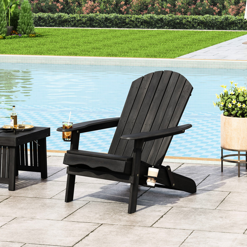 Grey Wooden Chair For Backyard And Patio With Foldable Feature & Cup Holder, 30.05 In. Deep X 36.79 Wide 33.53 High, 23.11 Lb Rustic Wood Folding Making Deck More Inviting
