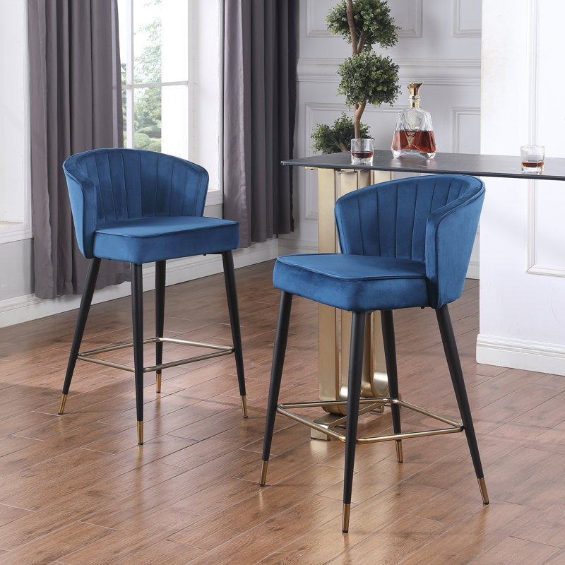 Tabourets de bar rembourrés en tissu Shiloe, Blue, 2