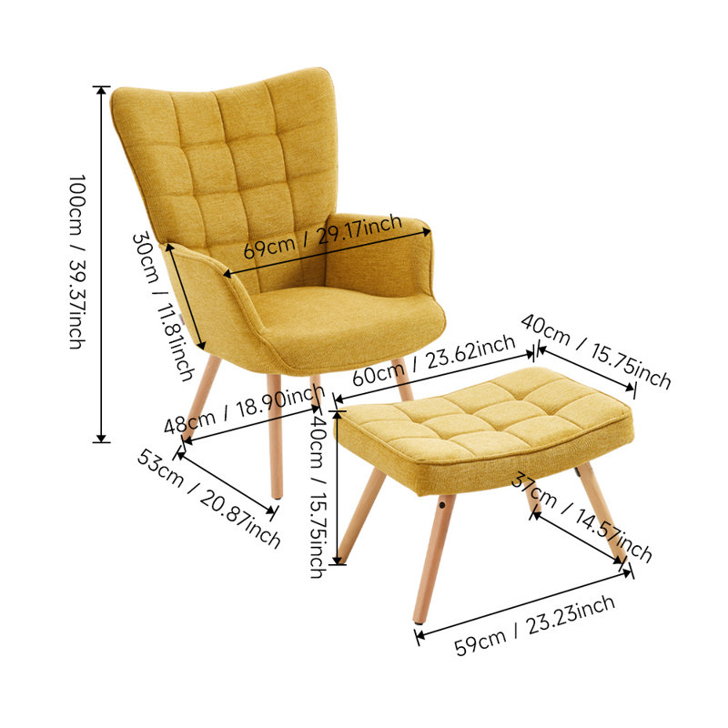 Bridgman Upholstered Armchair with Footstool, Yellow