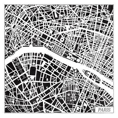 Paris Map Black by Laura Marshall - Wrapped Canvas Print