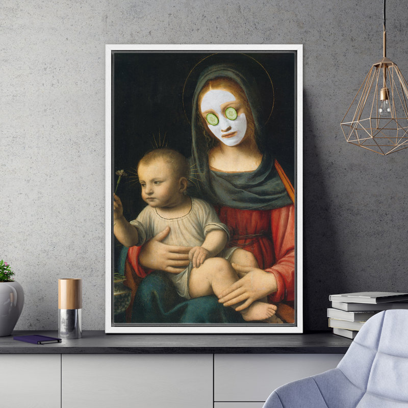 " Cucumber Facial Virgin Jesus ", White Floater Framed, 36" H x 24" W