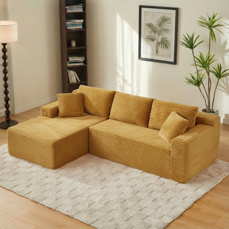 Canapé modulaire Boneless, Velours côtelé jaune