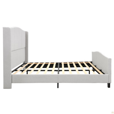 King Size Bed Frame with 49.21"High Back Upholstered Headboard and 27.17" High Footboard,Teddy Velvet,12 Slat Support,Solid Wood Feet,No Box Spring Needed(Gray)