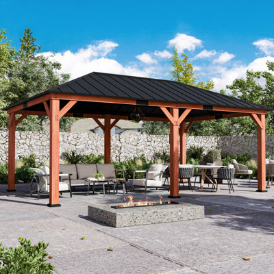 Pavillon de jardin à toit rigide en cèdre 12 pi x 20 pi Sequoia, toit en acier galvanisé 