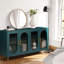 Meuble télé 65 po et plus, bois avec verre et tablettes réglables, armoire de rangement bleu marine pour console de chambre à coucher, tablettes bleues, média