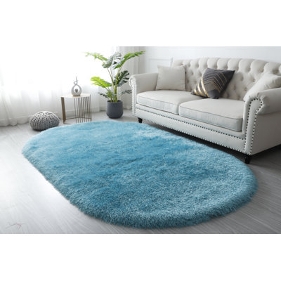 Tapis bleu sarcelle à poils longs Tyrese