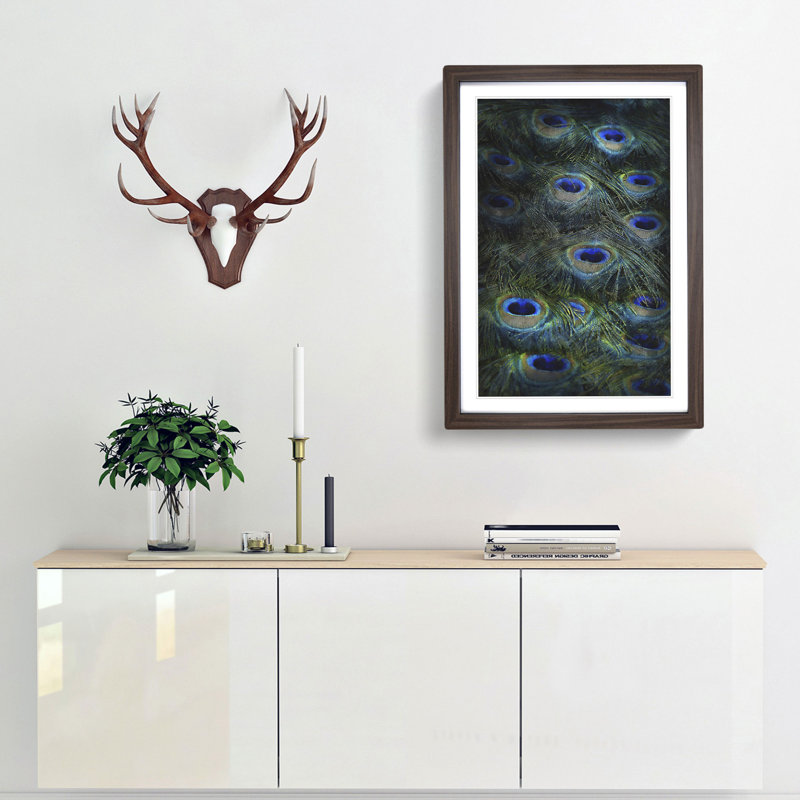 The Feathers of a Peacock - Picture Frame Painting Print, 87cm H x 62cm W x 2cm D, Walnut Framed