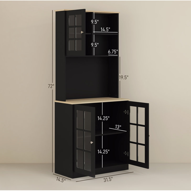 72 "Freestanding locker with large countertop, glass door and adjustable shelf,black