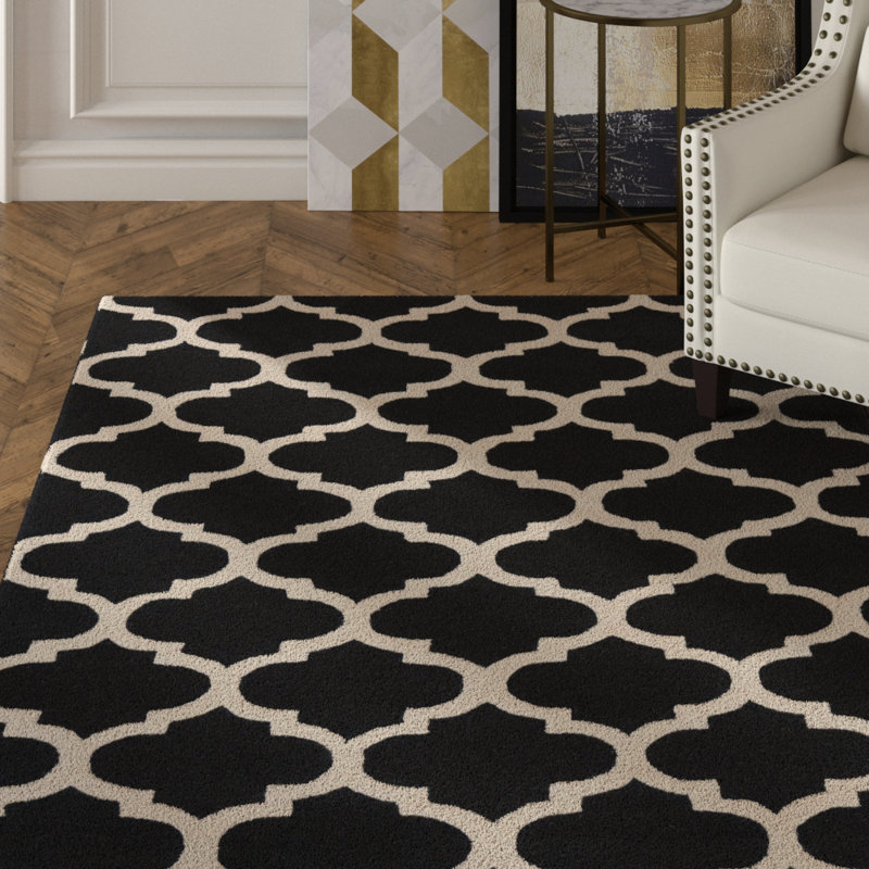 Tapis noir/beige à crochet fait main Rudolph, Rectangle 3 pi 6 po x 5 pi 6 po