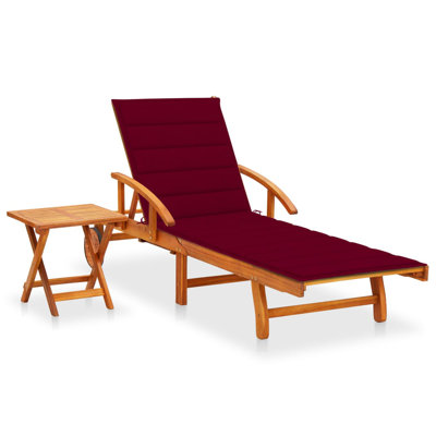 Sun Lounger with Table Wine Red Natural Wood Outdoor Patio Lounge Set Elegant Design