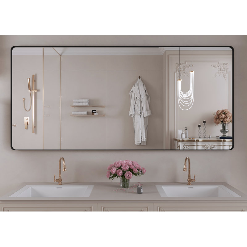 Miroir de salle de bain mural et d'angle Lesamuel, 28 po x 59 po, Noir