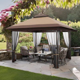 10X12 Ft Pop-Up Gazebo Canopy Tent With Mosquito Netting, Wheeled Carry Bag, For Lawn, Garden & Backyard - Grey (On Clearance)