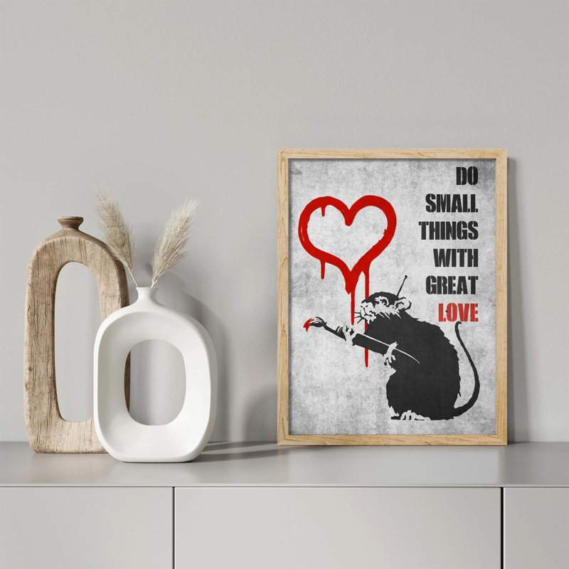 «Banksy Rat Red Heart Design» sur papier, Naturel, H 16 po x l 12 po