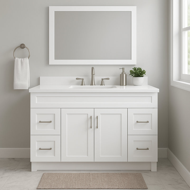 Base de meuble-lavabo simple de 48 po avec laque transparente enduite UV, Blanc