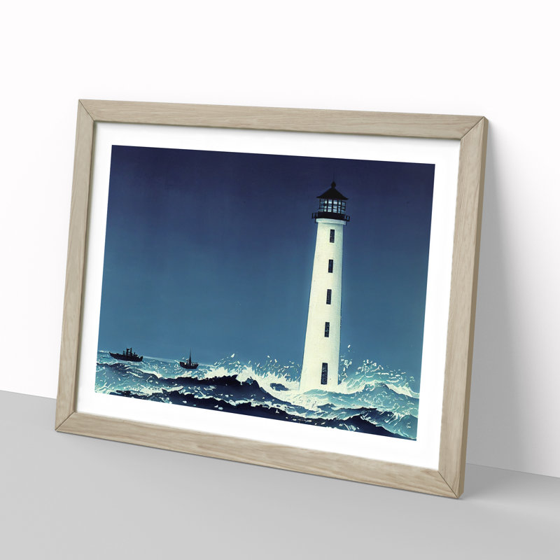 XH1022-8865X Terrific Lighthouse - Single Picture Frame Print, 34cm H x 46cm W x 2cm D, Oak Framed