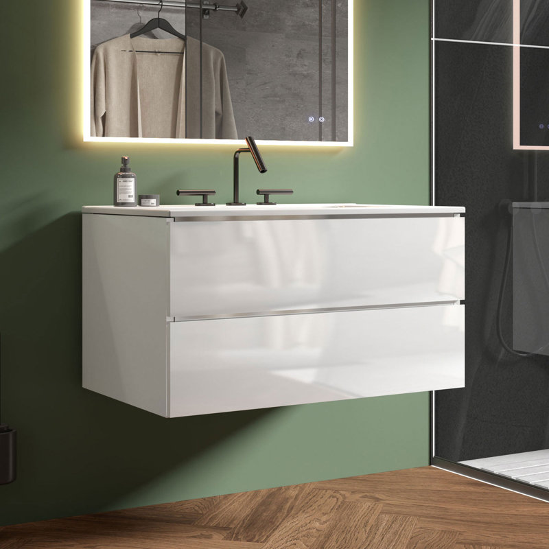 Meuble-lavabo simple 36 po avec dessus en céramique avec trop-plein Derrance, pré-assemblé, Blanc, 36"