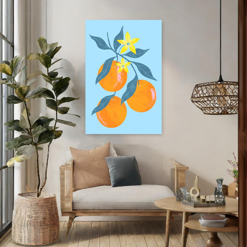 Art contemporain sur une branche orange, H 48 po x l 32 po