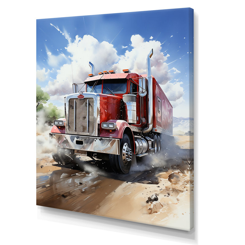 Red Semi Truck Pride I - impressions sur toile de camion, H 44 po x l 34 po x P 1,5 po, Toile tendue