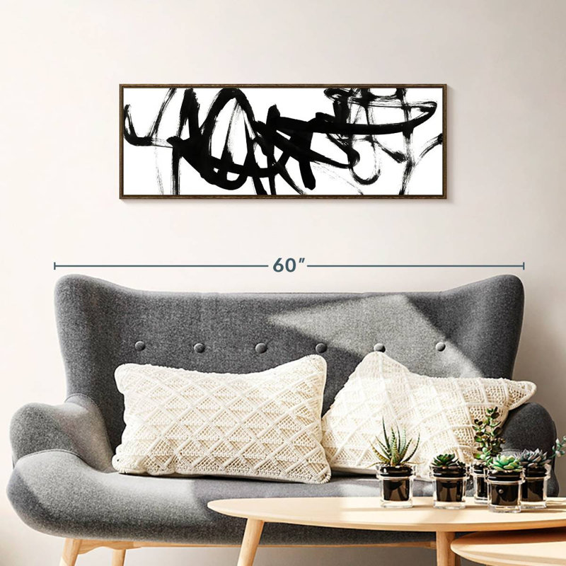 Blanc à noir Higley V, 37 po x 13 po, Floating Frame Walnut