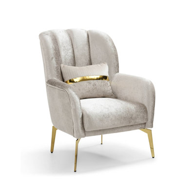 29.4" W Glam Chair, Beige/Gold