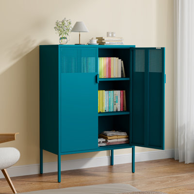 Armoire à double porte à rebord métallique, armoire de rangement avec porte en filet magnétique