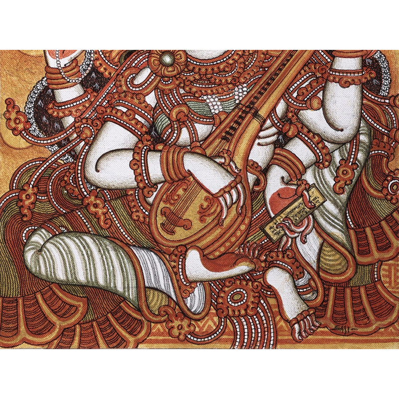 Déesse assise Saraswati | Acrylique sur toile
