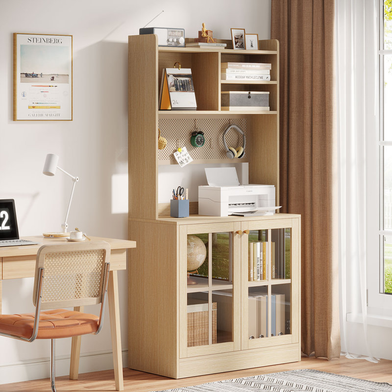 70.8" Tall Bookcase Bookshelves With Open Shelves And Cabinet