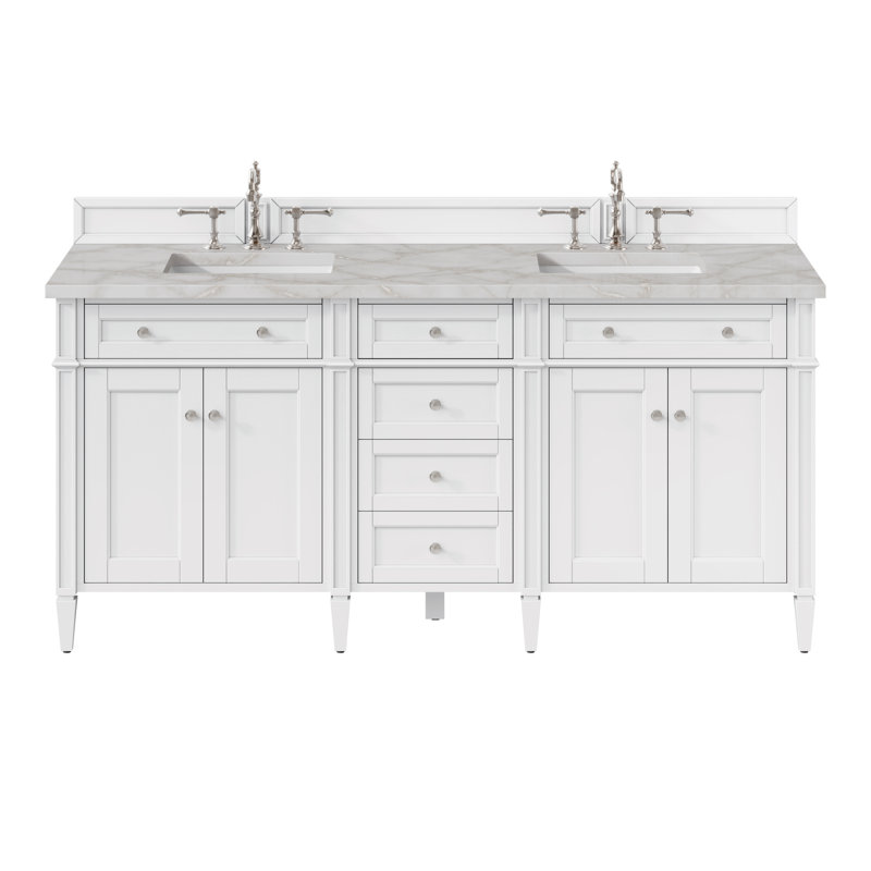 Brittany 72 in. Double Vanity, Bright White, Victorian Silver