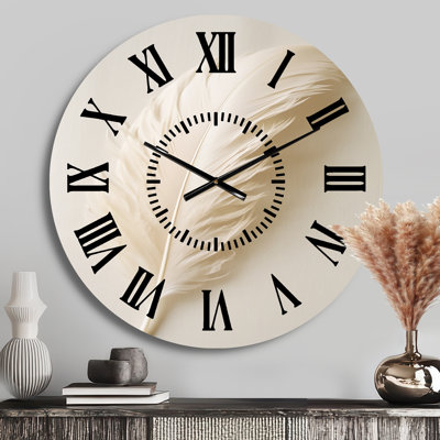 Delicate White Boho Feather - Feathers Black Face Wall Clock