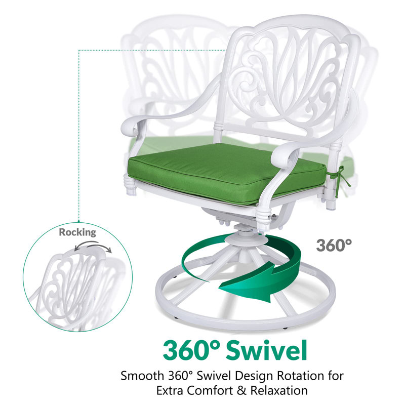 Vivijason 3-piece Patio Furniture Dining Set, Outdoor All-weather Cast Aluminum Bistro Set, Include 2 Swivel Chairs And 30.98" Round Table W/umbrella Hole For Balcony, Lawn, Garden, Backyard, White
