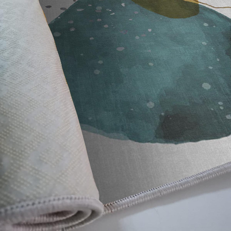 Tapis tissé stylé, 100% polyester, à pois en feutre antidérapant | Tricot Raschel, hauteur de poils de 0,4 po | Lavable à la machine, impression numérique | Parfait pour le salon, la chambre à coucher et le bureau