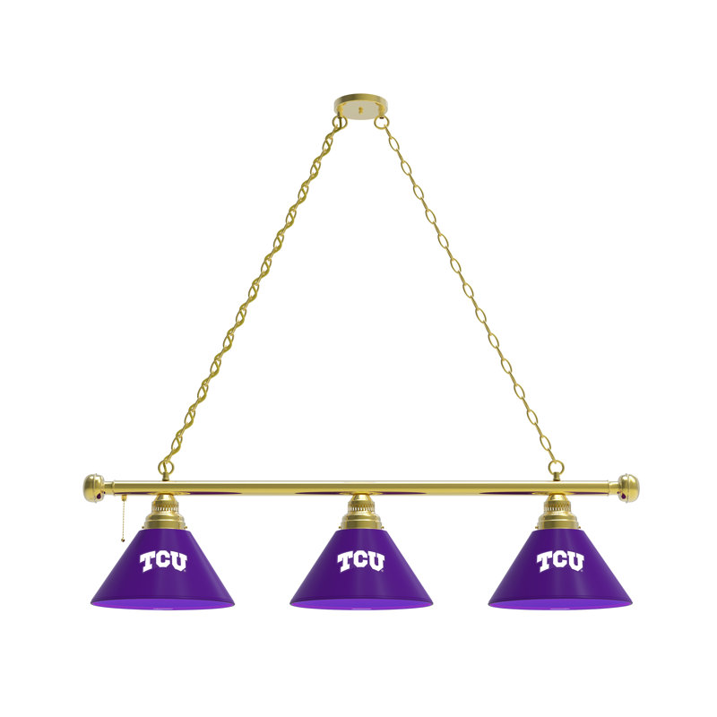 3 - Light Pool Table Lights Pendant, Brass, TCU Horned Frogs