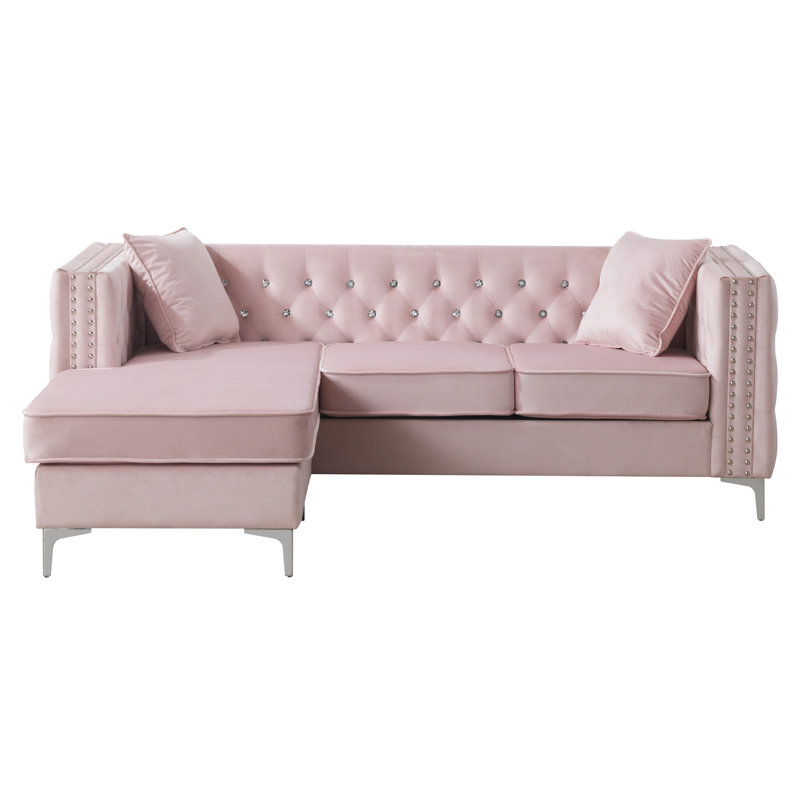 Cannella Upholstered L-Shaped Sectional Reversible, Pink