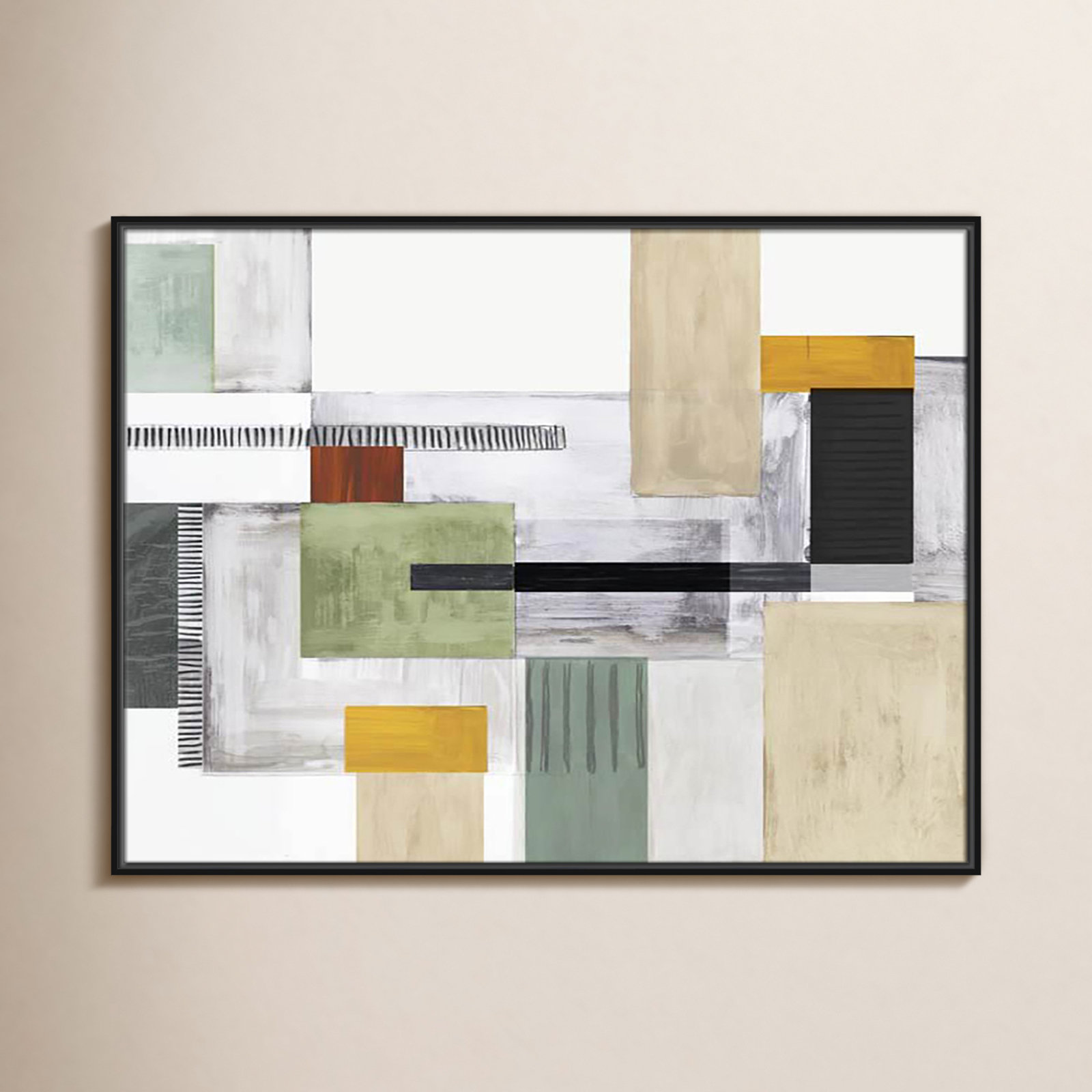 Playful Blocks by Tom Reeves, No Mat, Espresso Floater Framed, 13.5" H x 19.5" W x 2" D