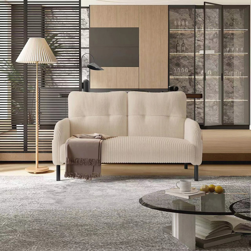 Upholstered Corduroy 2-Seater Loveseat Sofa, Beige