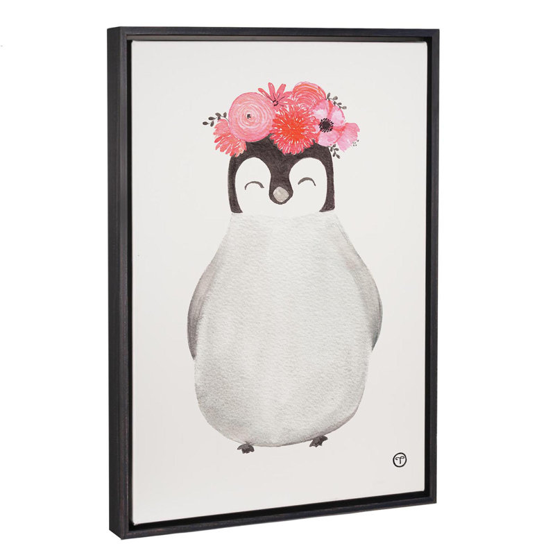 Art pingouin, Toile avec cadre noir patiné, H 26 po x l 18 po x P 1,5 po