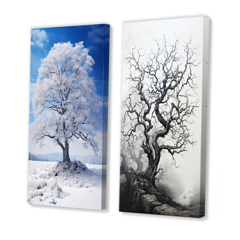 «White Tree Winters Embrace», 2 pièces, H 32 po x l 32 po, Toile tendue