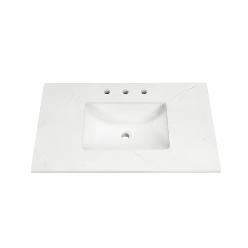Terra 36'' W Single Vanity, Calacatta Quartz/Widespread Faucet Mount, Walnut, Matte Black