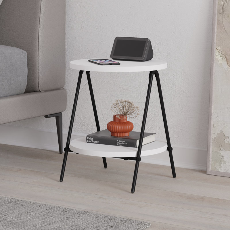 Ritzman Compact Side Table Round Top with Metal Legs, White