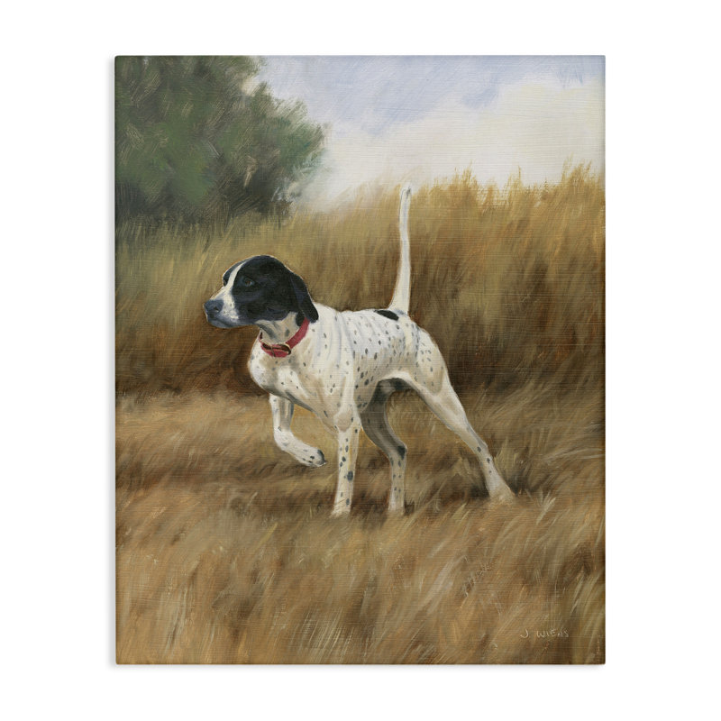 «Pointer Dog In Field On Canvas» par James Wiens, peinture, H 30 po x l 24 po x P 1,5 po