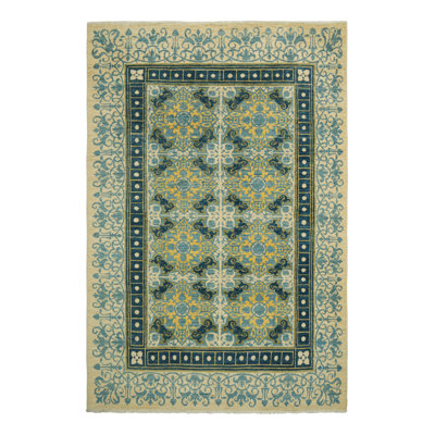 Rug & Kilim’S Modern Classics Rug In Cream, Blue & Yellow, With Floral Patterns
