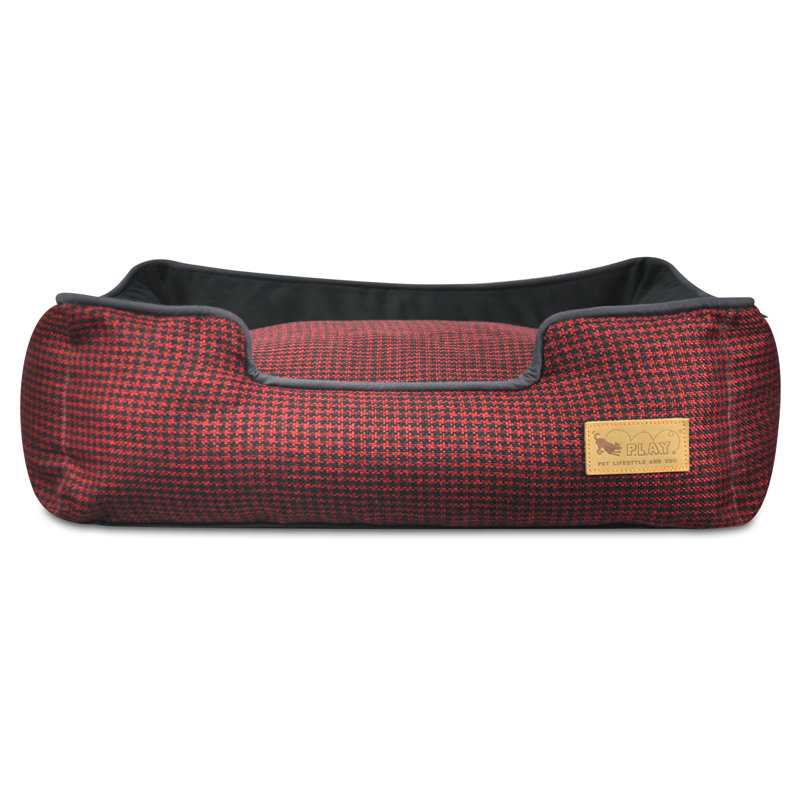 Lit pour chien Houndstooth, Grand (l 38 po x P 30 po x H 9 po), Rouge / Noir