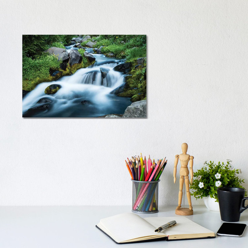 Waterfall In A Forest, Mount Rainier National Park, Washington State, USA - Wrapped Canvas Print, 20.32 cm H x 30.48 cm W