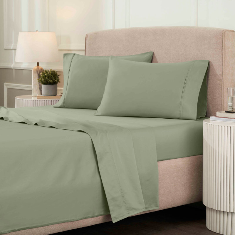 Blue Nile Mills 1200 Thread Count 100% Egyptian Cotton Deep Pocket Sheet Set, California King, Sage