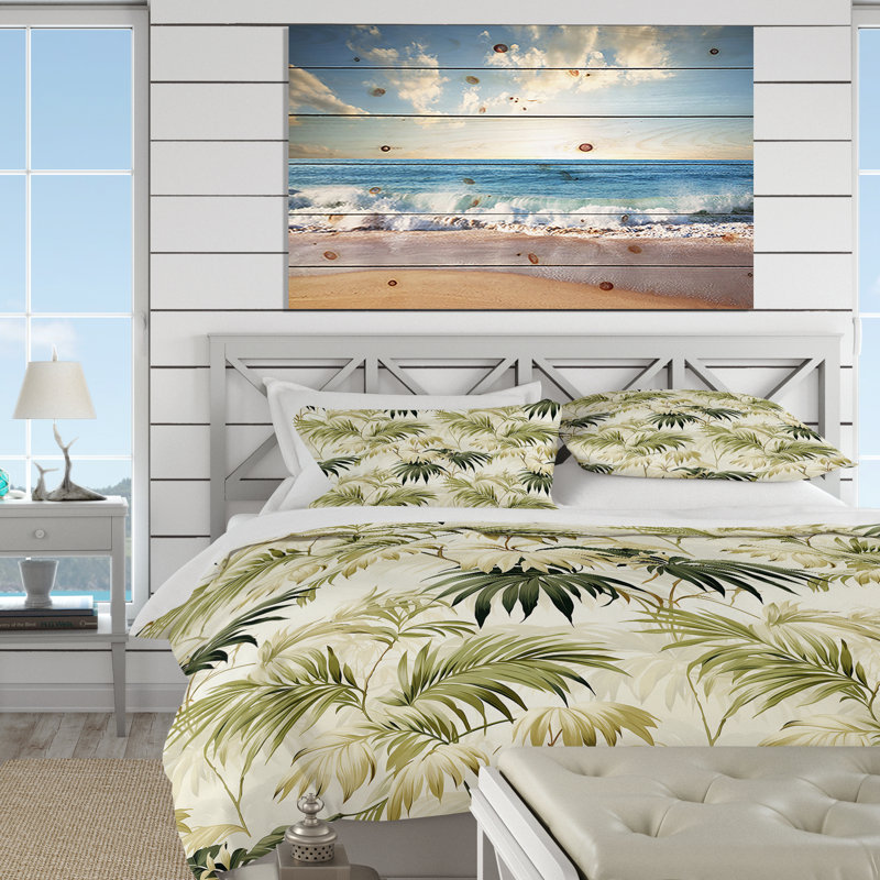 Palm Impression Tropical Pattern I Floral Duvet Cover, Queen Duvet Cover + 2 Standard Shams