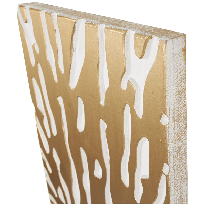 Décoration murale en bois sculpté étoile dorée abstraite avec support blanc, 36" H x 12" W x 1.2" D