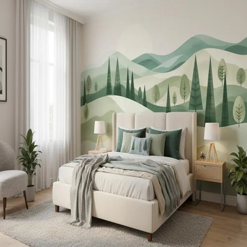 Doux doux paysage nordique et forêt de pins - Paysage scandinave, L 114 po x l 204 po