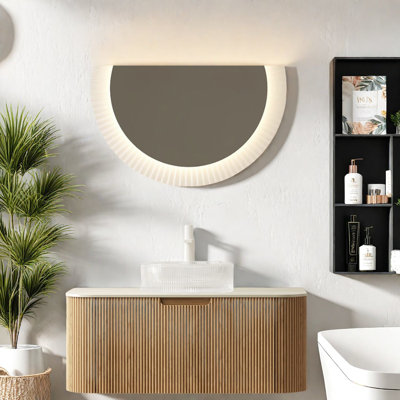 Meuble-lavabo peu encombrant avec meuble-lavabo en bois naturel et lavabo en verre, style rustique moderne pour la maison